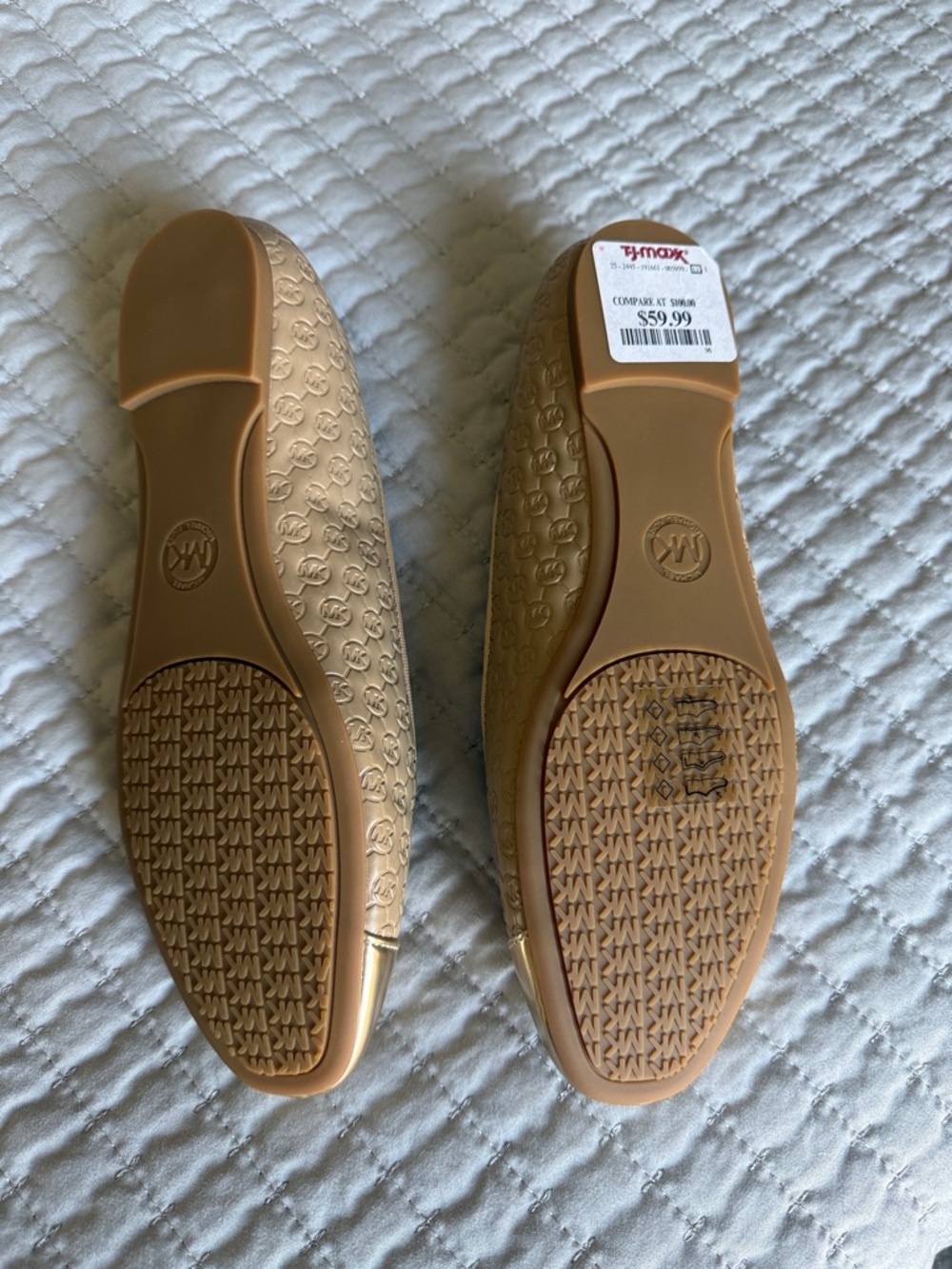 Michael Kors Beige and Gold Logo Cap-Toe Flats - Picture 5 of 7